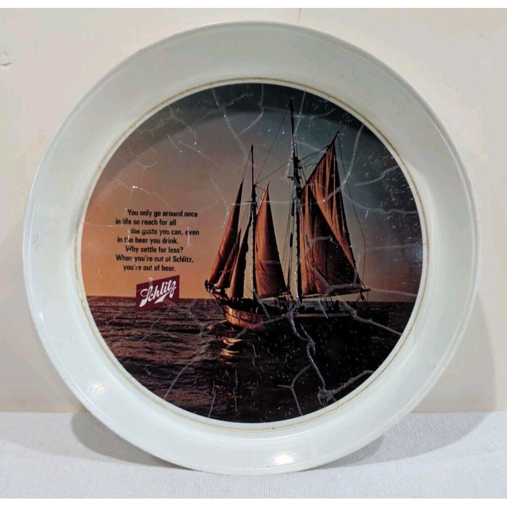 Vintage Schlitz Sailboat Beer Plastic Serving Tray 13"  RARE!